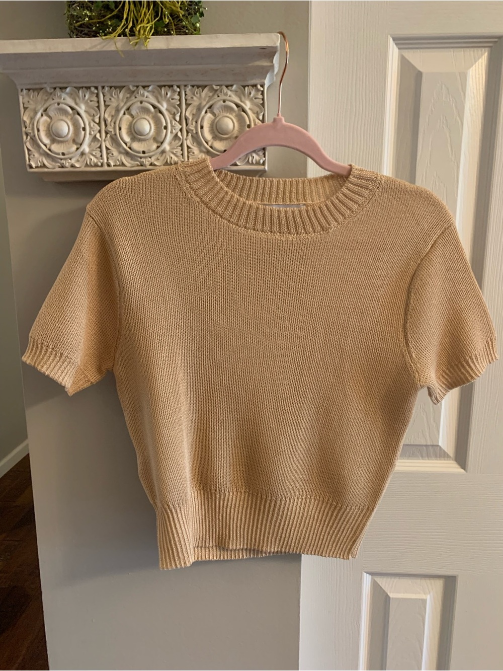MNG Shoet Sleeve Knit Sweater in Beige - Small